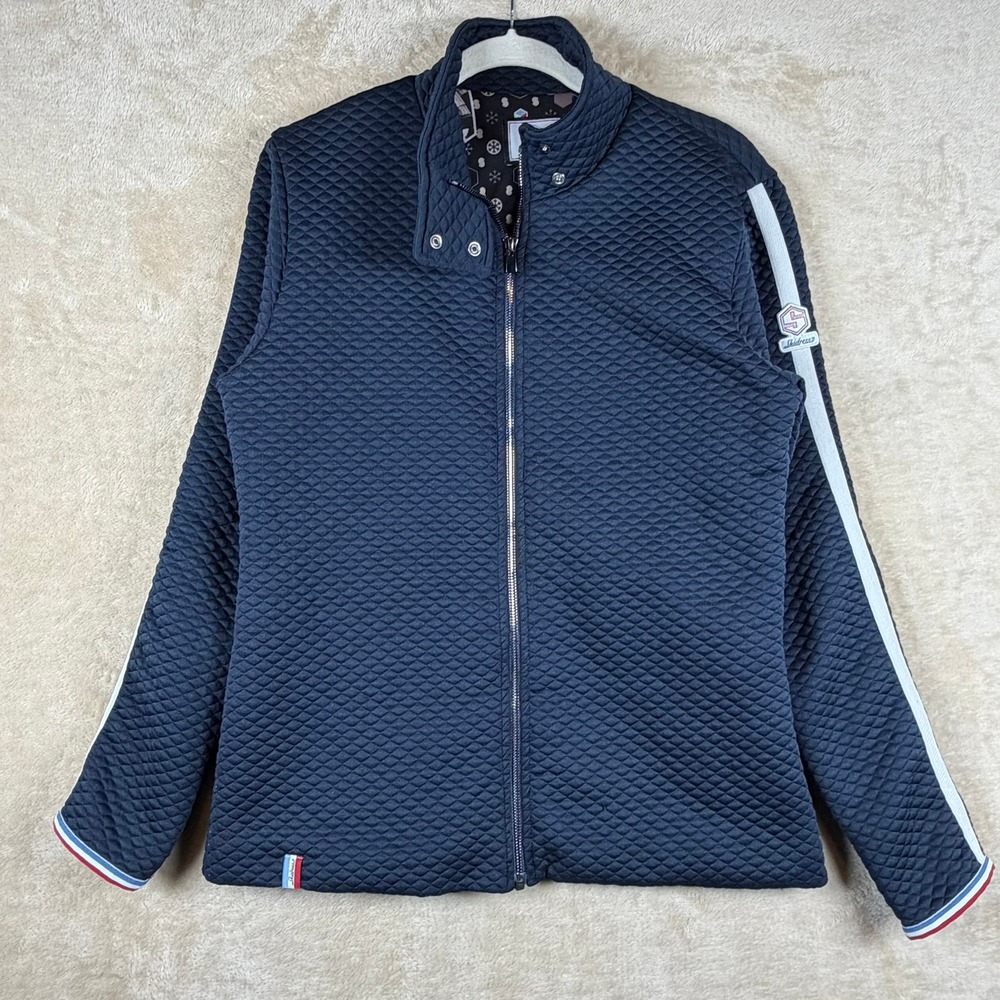 SKIDRESS Womens Quilted Diamond Pattern Jacket L Blue White‎ Outdoor Chic Winter